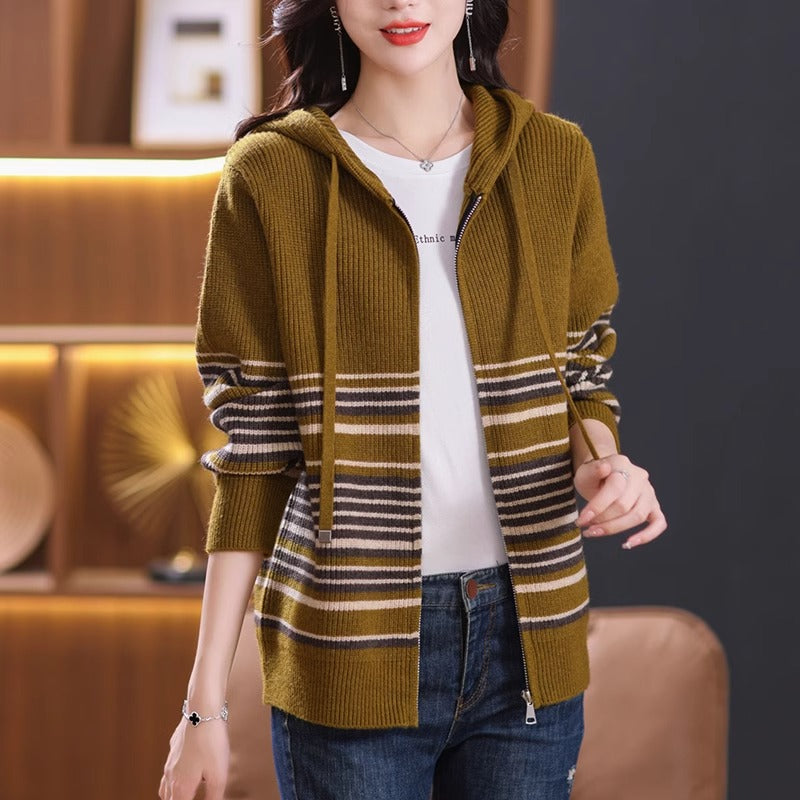 Damen Strickjacke mit Kapuze und Reißverschluss Drune