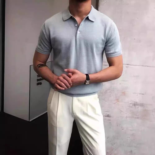 Herren nan Premium-Feinstrick-Poloshirt mit offenem Hemdkragen und dezenter Knopfleiste Drune