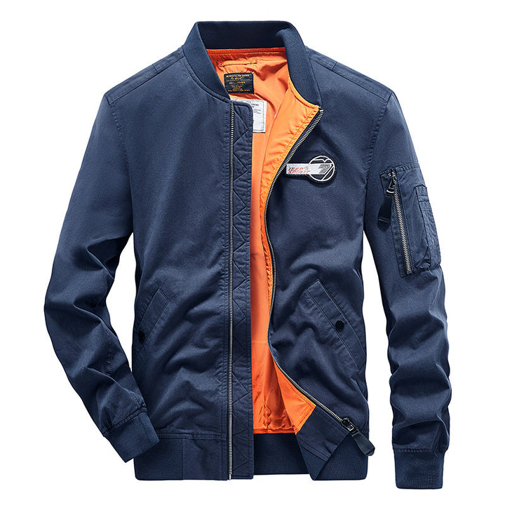 Herren Bomberjacke im Fliegerstil mit kontrastierendem Innenfutter und Ärmeltasche Drune