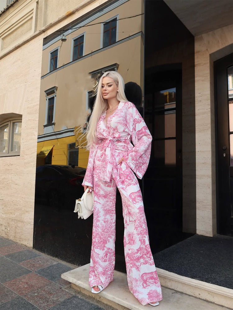 Damen Zweiteiliges Wickel-Set im Kimono-Stil mit weitem Bein Drune