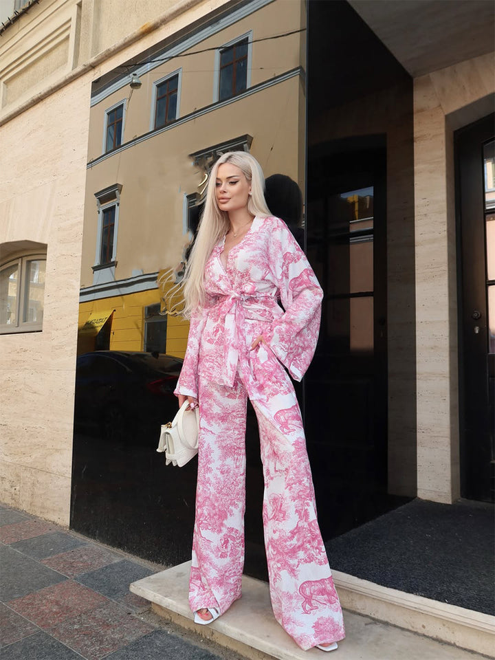 Damen Zweiteiliges Wickel-Set im Kimono-Stil mit weitem Bein Drune