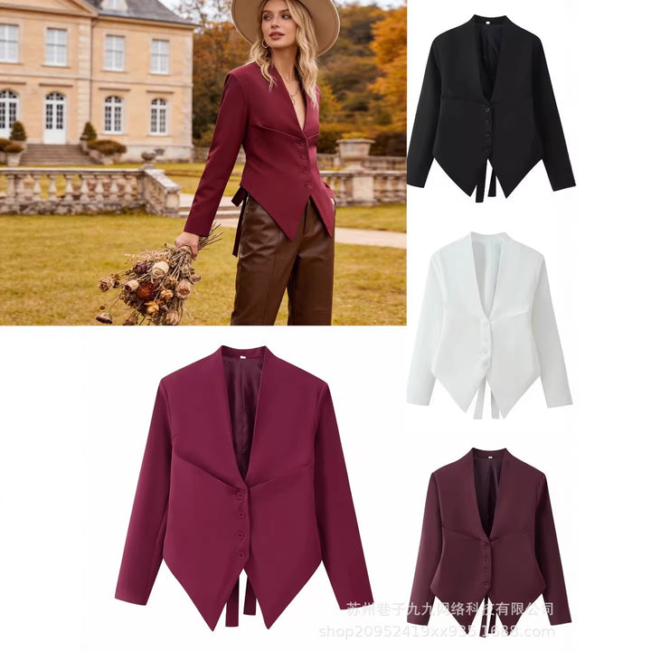 Damen Asymmetrische Blazerjacke mit tiefem V-Ausschnitt und spitzem Saum Drune