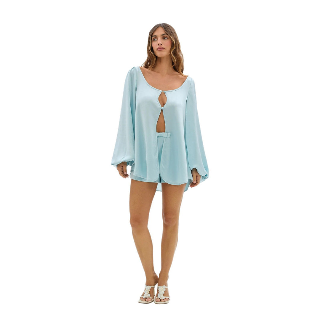 Damen Oversize Bluse mit Cut-Out und kurzen Shorts Drune