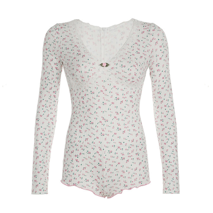 Damen Schlafbody mit zarter Spitzenverzierung und floralem Design Drune