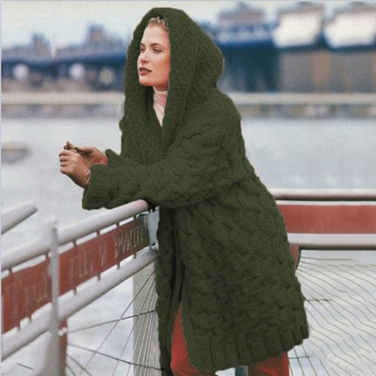 Damen Grobstrick-Cardigan mit Kapuze und strukturiertem Muster Drune