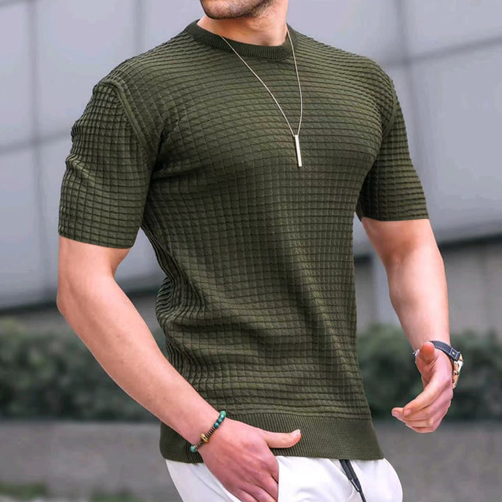 Herren nan Waffelstruktur-Kurzarm-Strickshirt mit schmaler Passform und elastischem Rippsaum Drune