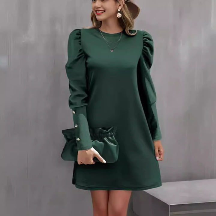 Damen nan elegantes A-Linien Minikleid mit gerafften Puffärmeln und dekorativen Manschettenknöpfen Drune