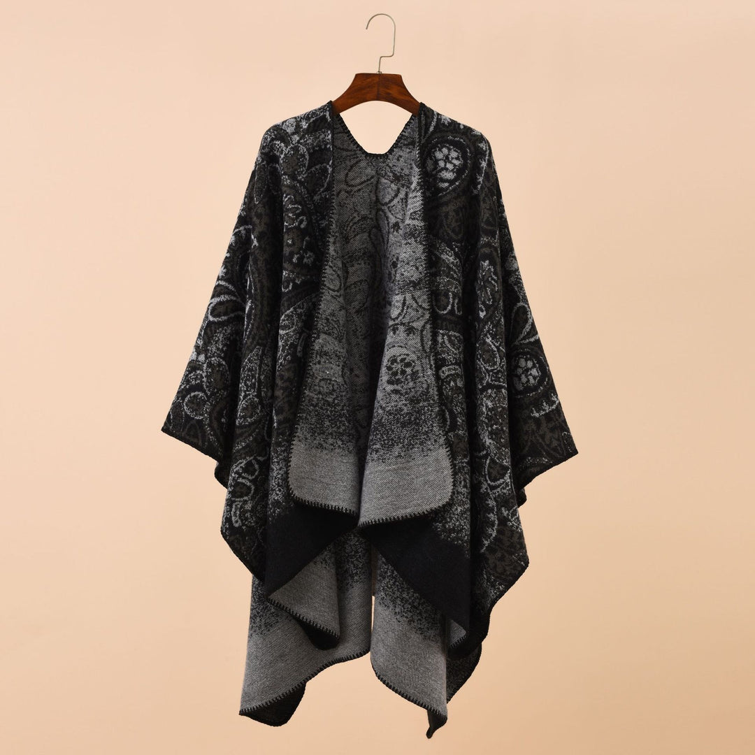 Damen Paisley-Jacquard-Capeponcho aus Wollmix mit Zierkettelnaht Drune