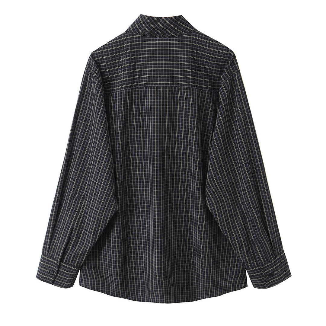Damen Kariertes Blusenshirt mit Schluppe und weiter Passform Drune