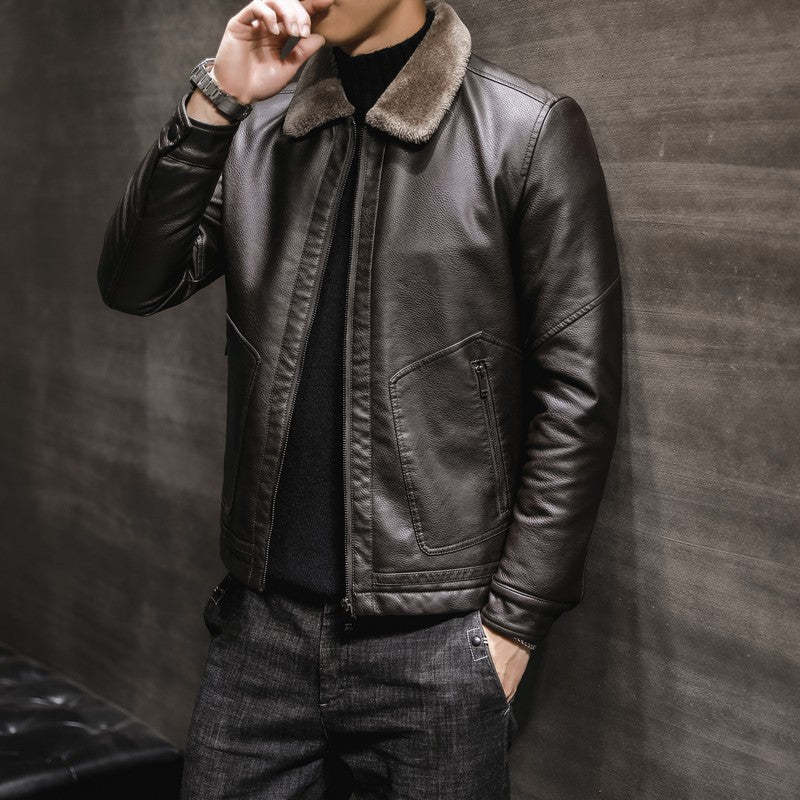 Herren Klassische Lederjacke mit Futter Drune