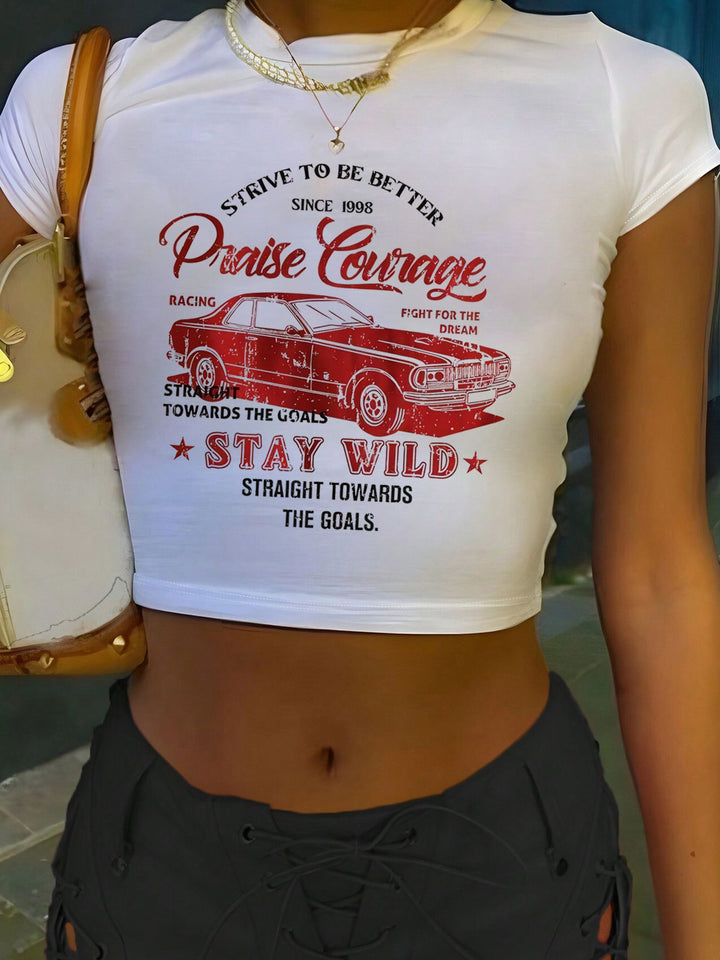 Damen Crop-T-Shirt mit künstlerischem Blutdruck-Design Drune