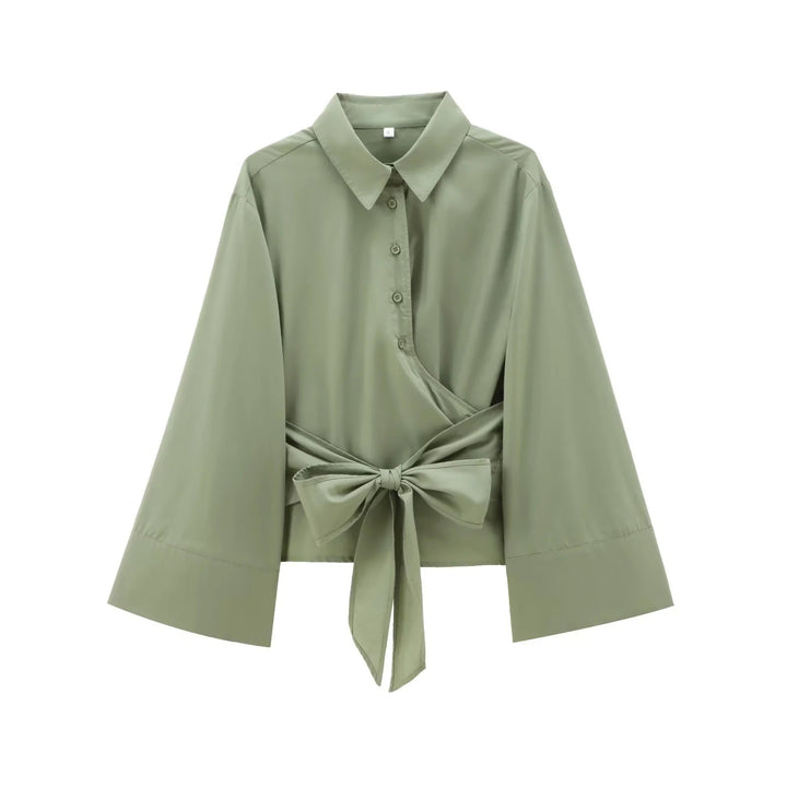 Damen 200+ elegante Wickelbluse mit weiten Kimonoärmeln und Taillenschleife Drune