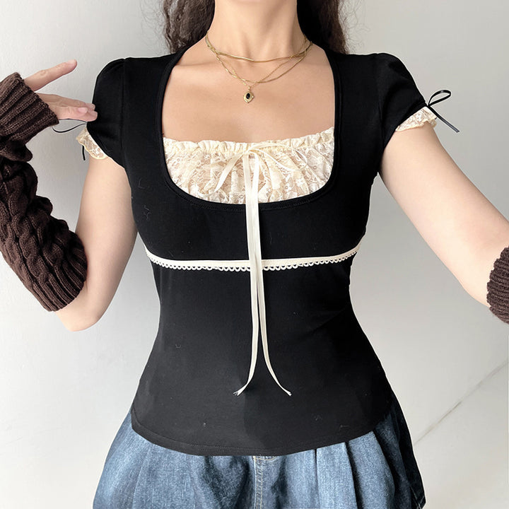 Damen Elegantes Spitzenoberteil mit raffinierten Schnürdetails Drune