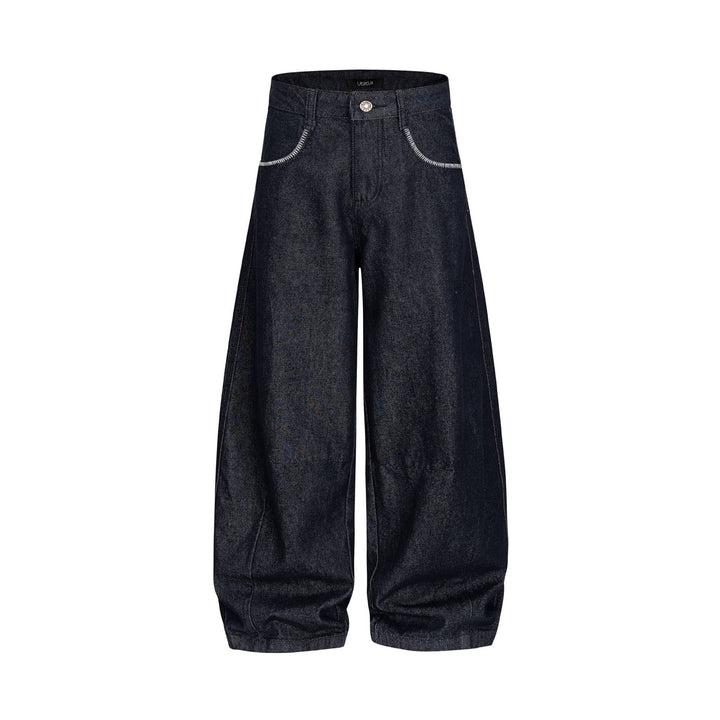 Damen Weite Denim-Hose im Culotte-Style mit hohem Bund und elastischem Saum Drune