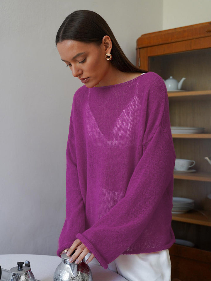 Damen luftiger Strickpullover mit weitem Schnitt und angeschnittenen Ärmeln Drune