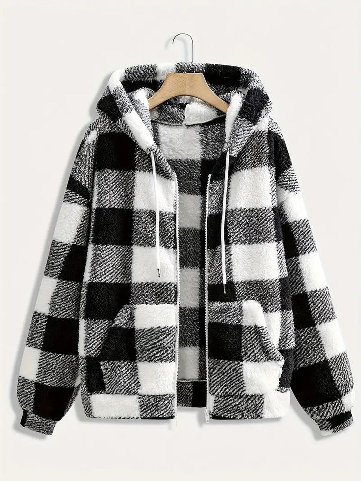 Damen kuschelweiche Karomuster-Fleecejacke Drune