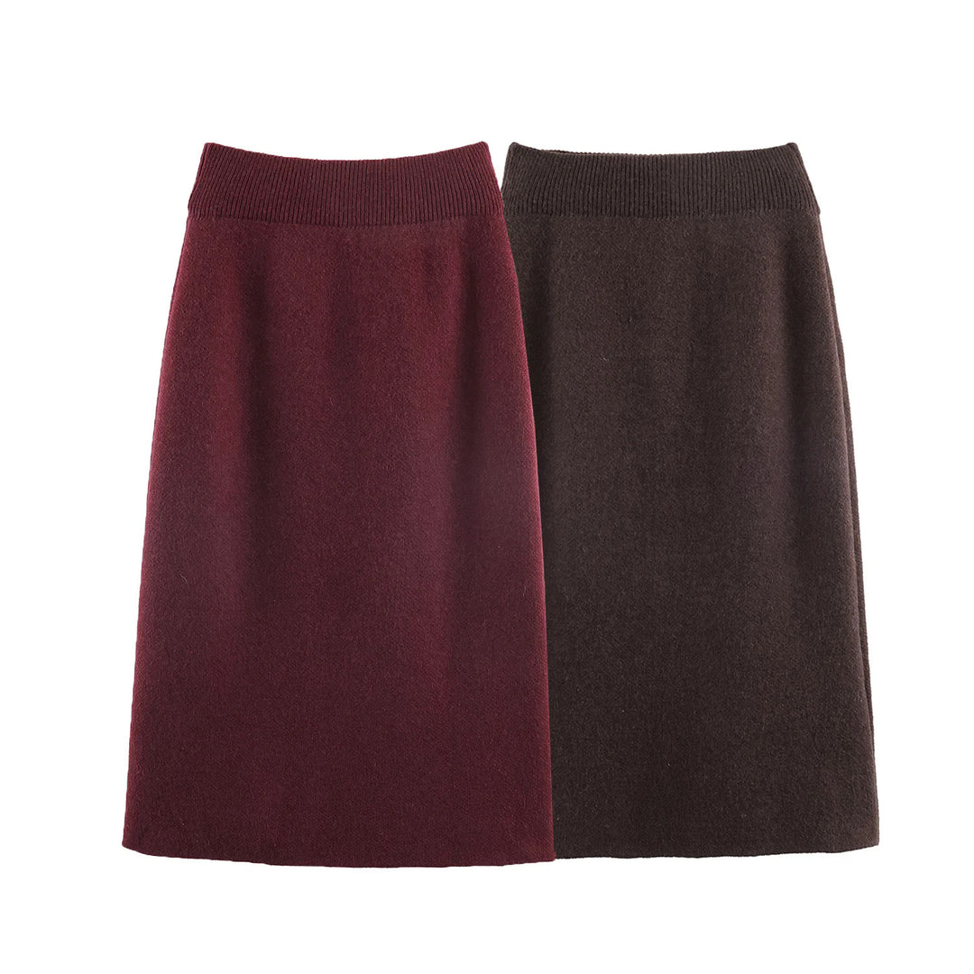 Damen nan knielanger A-Linien Strickrock aus Wollmix mit elastischem Bund Drune