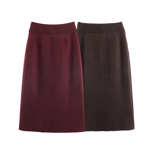 Damen nan knielanger A-Linien Strickrock aus Wollmix mit elastischem Bund Drune