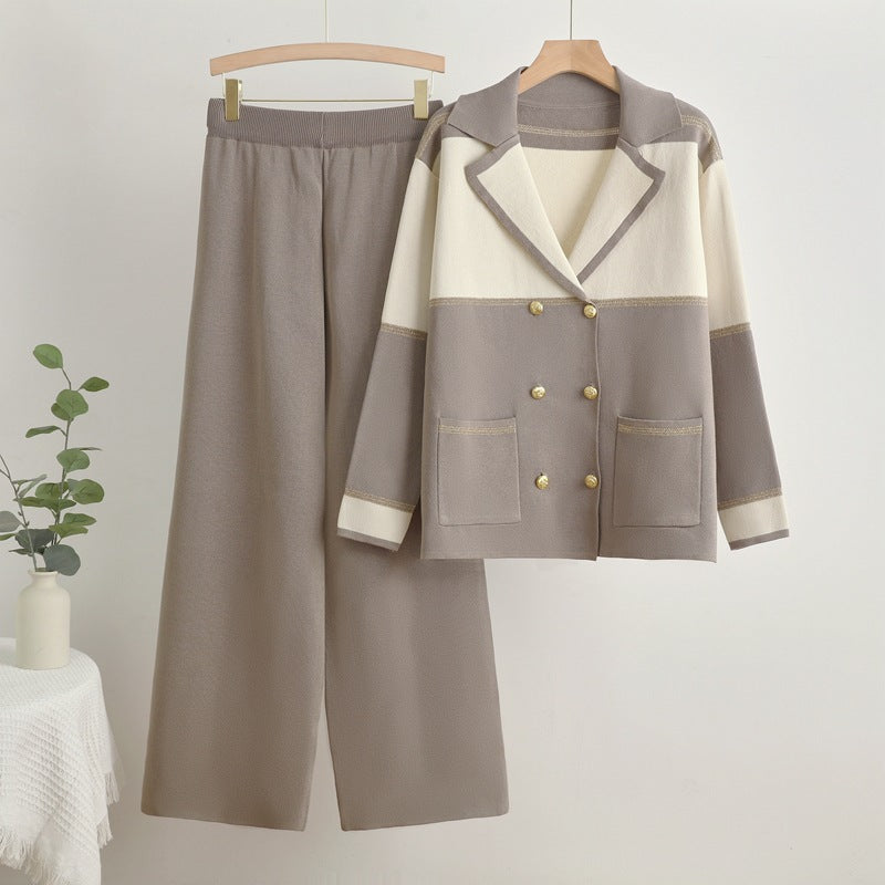 Damen elegantes und komfortables Freizeitanzug-Set mit doppelter Knopfleiste Drune