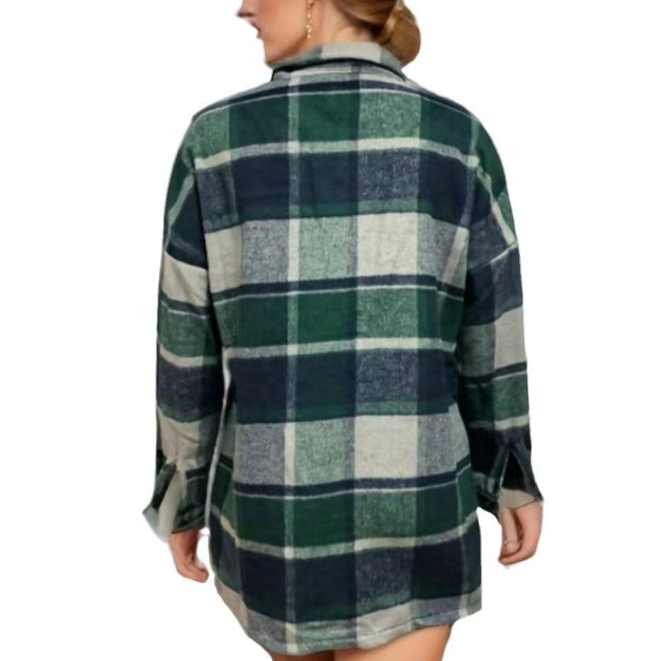 Damen Karojacke aus weichem Flanell mit dekorativen Knöpfen Drune