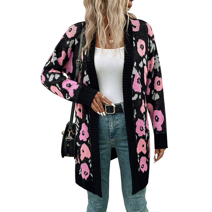 Damen Langer Strickcardigan mit Oversize-Schnitt, Animal-Jacquard und gerippten Bündchen Drune