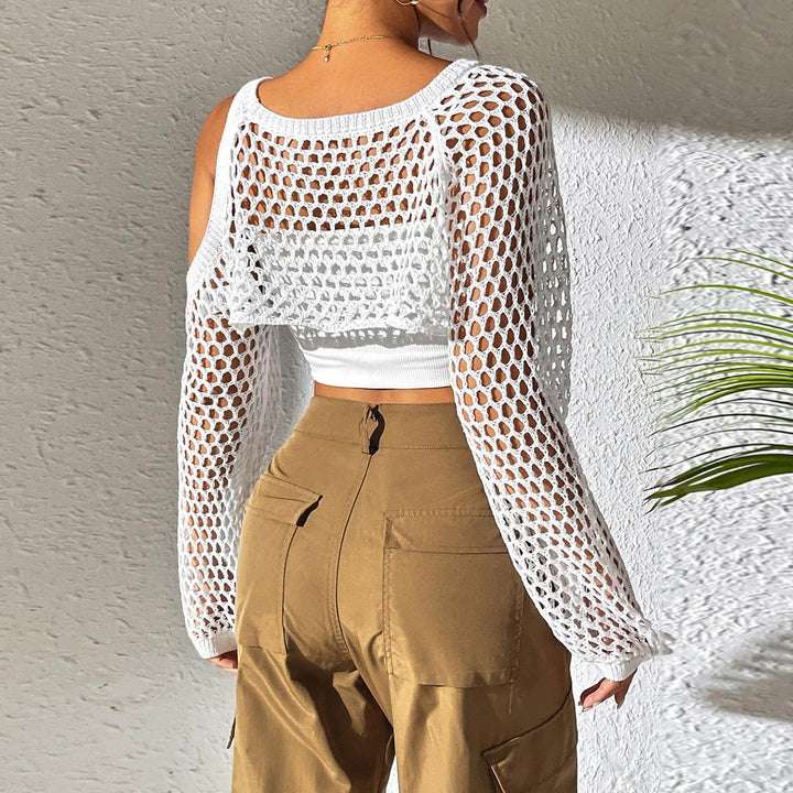 Damen gestricktes Netzoberteil mit offenen Schultern und modischem Design Drune