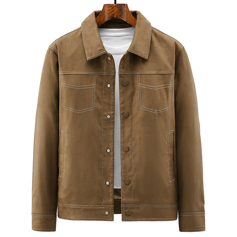 Herren Veloursimitation-Truckerjacke mit Kontrastnähten und Overshirt-Schnitt Drune