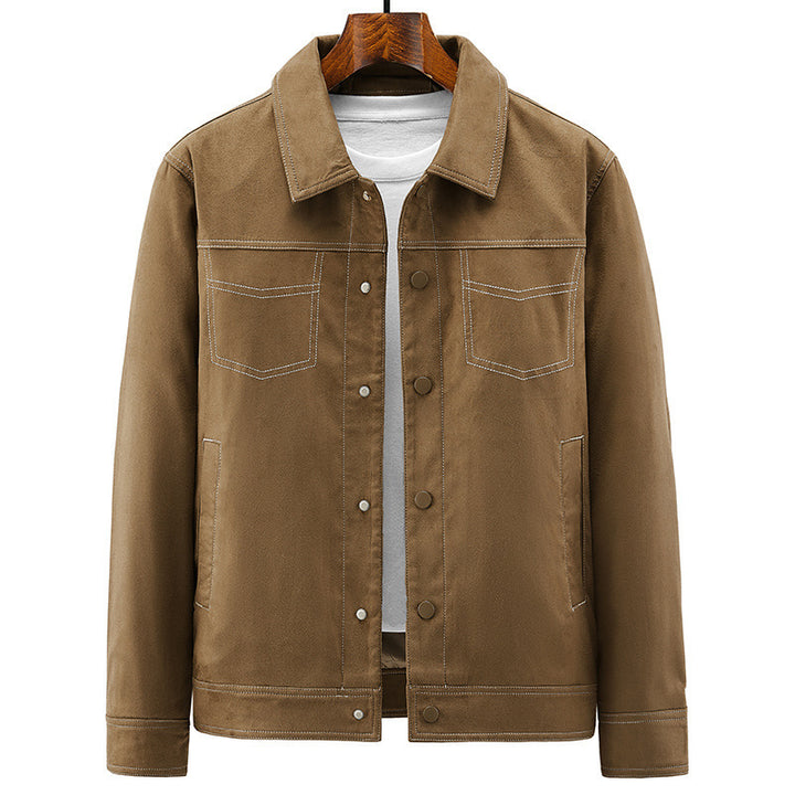Herren Veloursimitation-Truckerjacke mit Kontrastnähten und Overshirt-Schnitt Drune