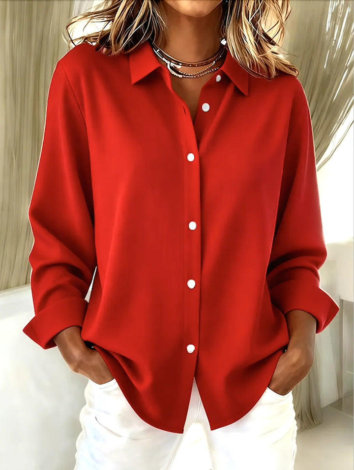 Damen Oversize-Bluse mit klassischem Kragen und verdeckter Knopfleiste Drune