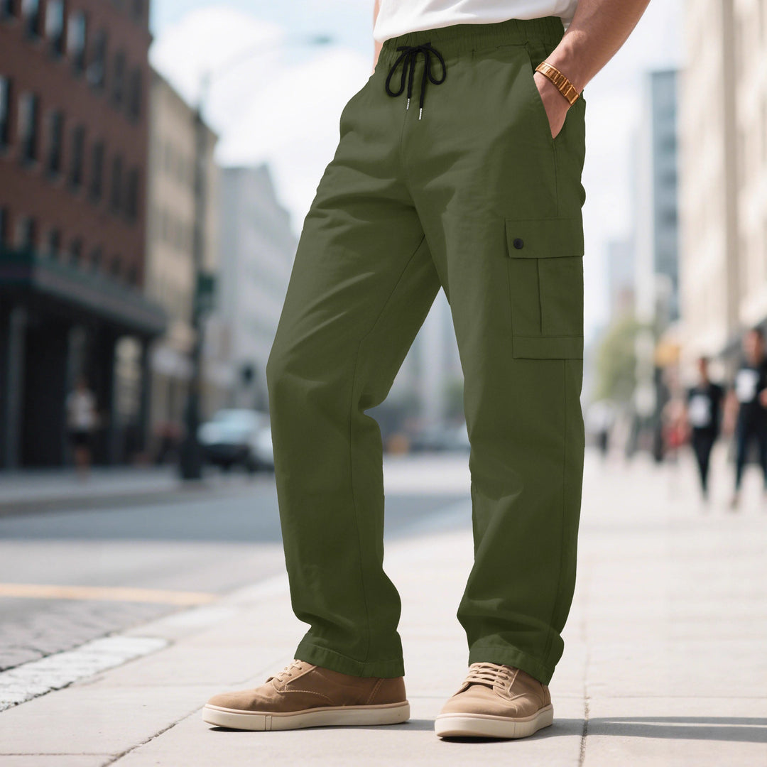 Herren nan urbane utilitarische Cargohose mit elastischem Komfortbund, Tunnelzug und verschließbaren Klappentaschen Drune
