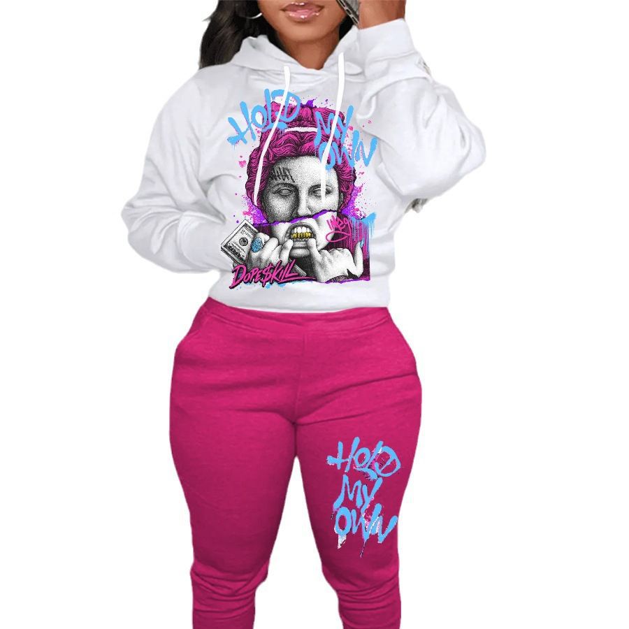 Damen Hoodie und Jogginghose Set mit kreativem Grafikdruck Drune
