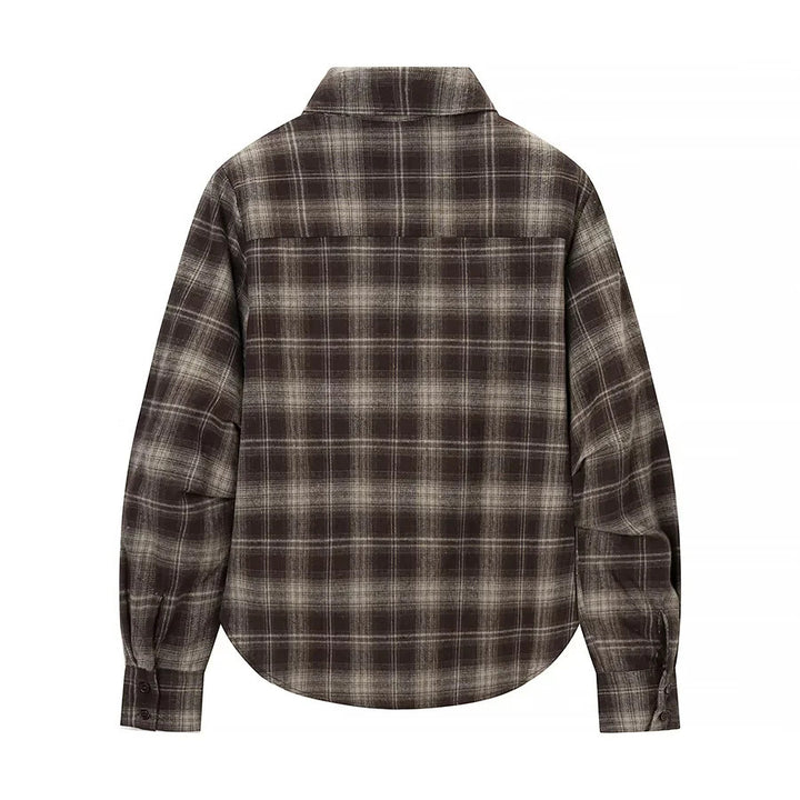 Damen nan überlappende Karo-Bluse mit V-Front, gekreuztem Saum und Manschetten Drune