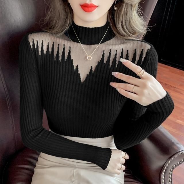 Damen eleganter Pullover mit transparenten Akzenten Drune