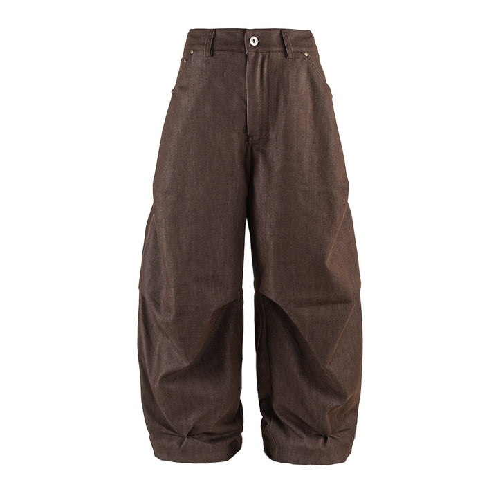 Damen Weite Cropped‑Hose mit hoher Taille, Krempelbund und markanten Kniefalten Drune