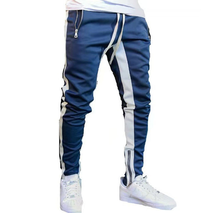 Herren nan schmale Jogginghose mit seitlichem Kontraststreifen, Kordelzug und Knöchelreißverschluss Drune