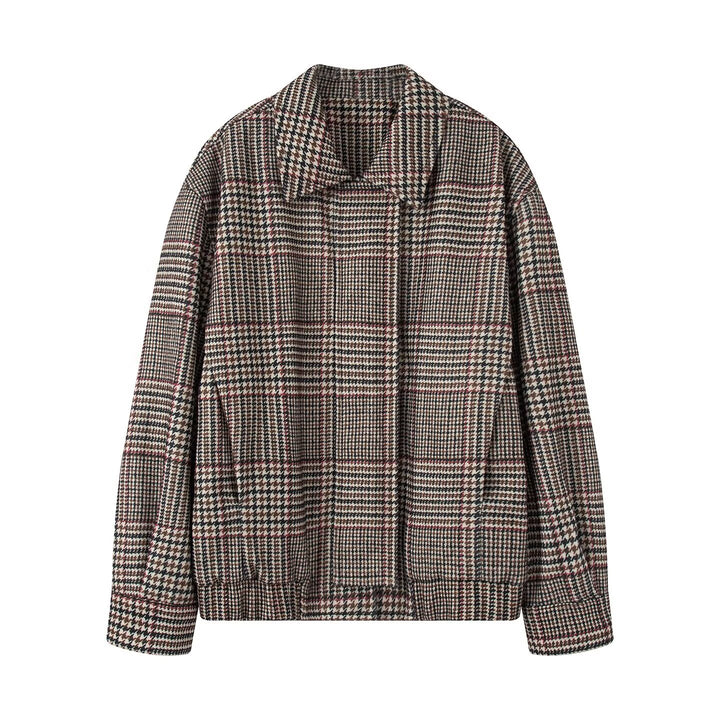 Damen Oversize-Kurzjacke im Hahnentritt-Muster mit Stehkragen und elastischem Saum Drune