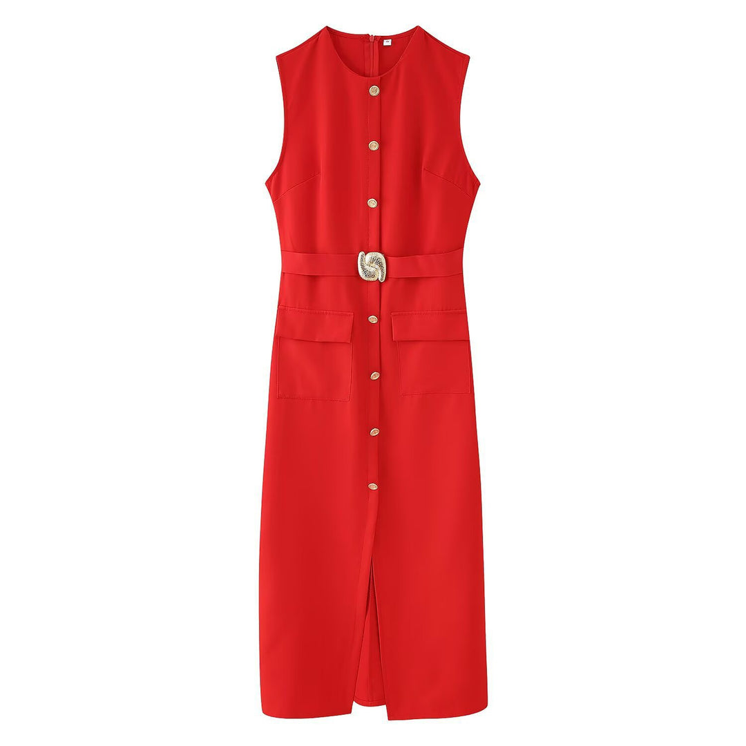 Damen Utility Midi Kleid mit Gürtel-Taille und Taschen-Detail Drune