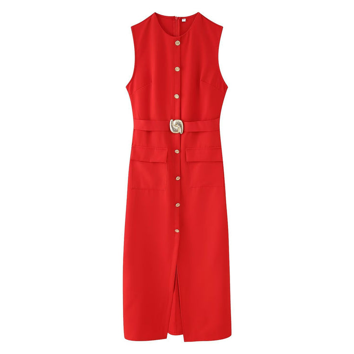 Damen Utility Midi Kleid mit Gürtel-Taille und Taschen-Detail Drune