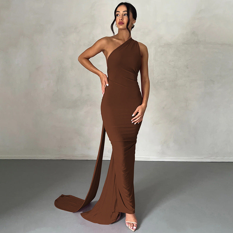Damen Elegantes One-Shoulder Abendkleid Drune