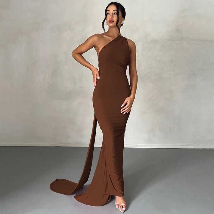Damen Elegantes One-Shoulder Abendkleid Drune