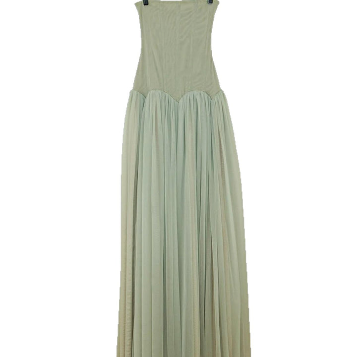 Damen Strapless Maxikleid mit elegantem Tüllrock und figurbetontem Oberteil Drune