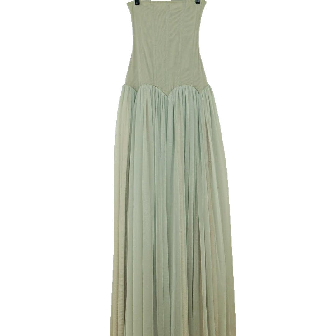 Damen Strapless Maxikleid mit elegantem Tüllrock und figurbetontem Oberteil Drune