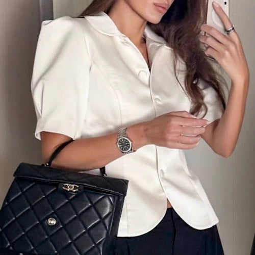Damen Blazer mit Puffärmeln und klassischem Kragen Drune