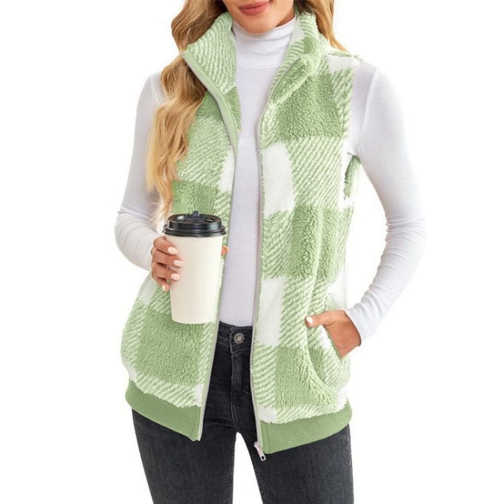 Damen Fleece-Weste mit Karomuster und hochwertigem Reißverschluss Drune
