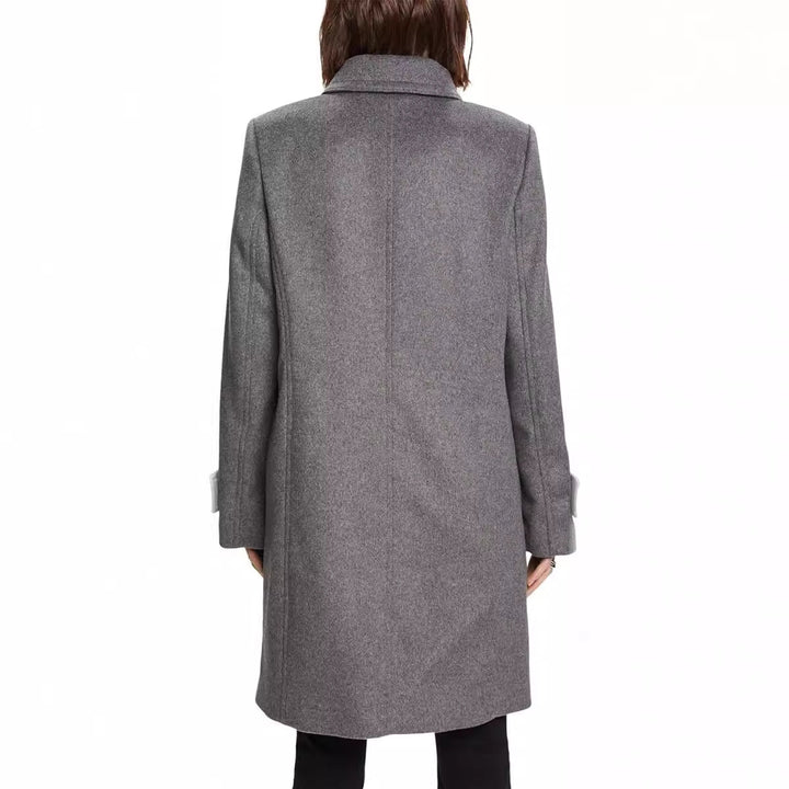 Damen Midilanger Doppelreihiger Marineinspirierter Wollmix-Peacoat mit Pattentaschen Drune