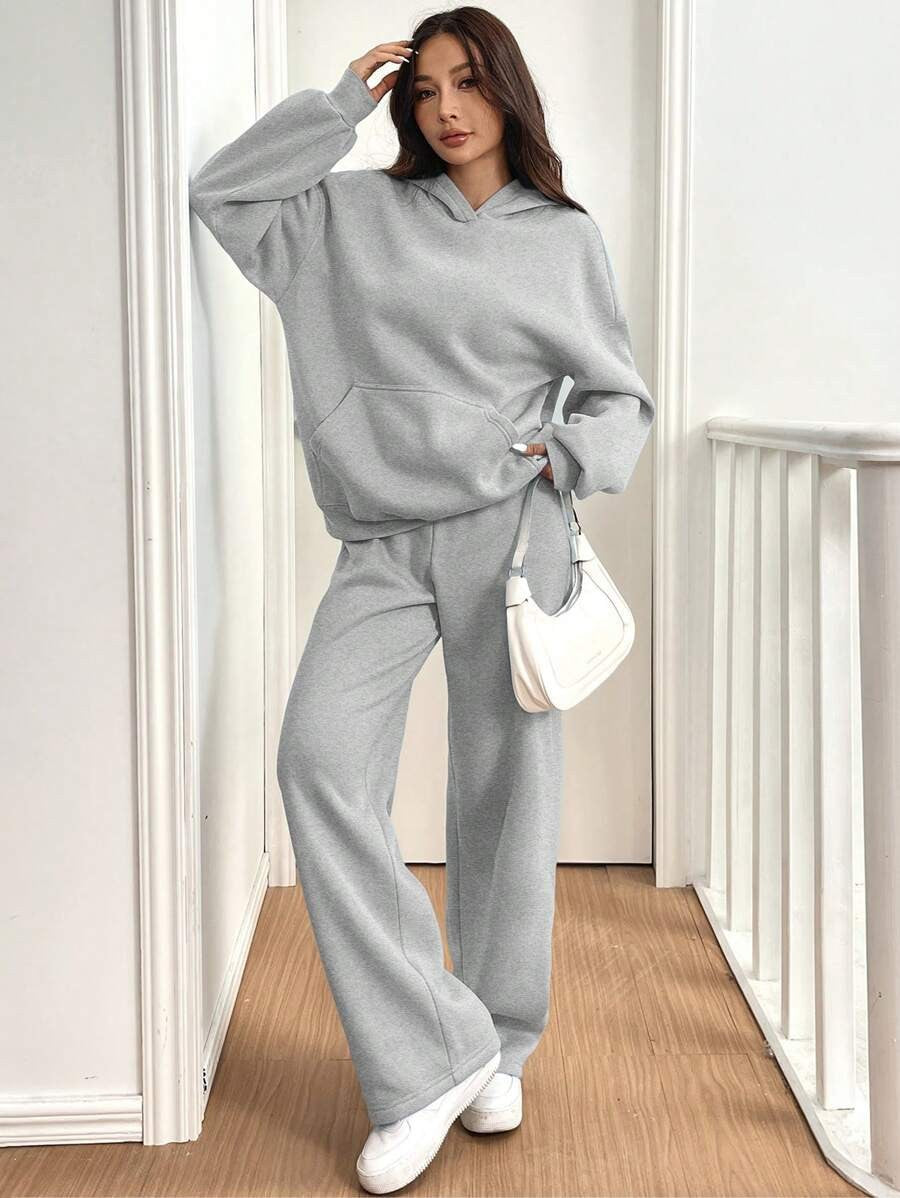 Damen lässiger Hoodie mit hoher Taille und weitem Hosen-Set Drune
