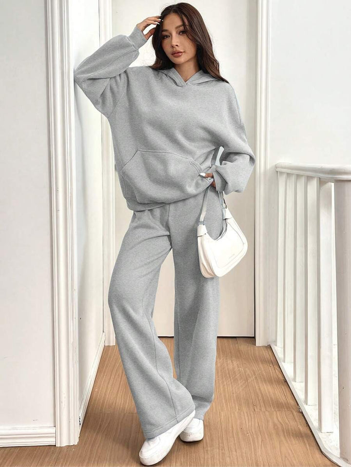 Damen lässiger Hoodie mit hoher Taille und weitem Hosen-Set Drune
