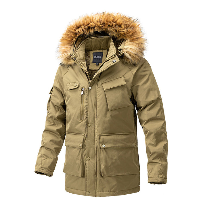 Herren Canvas-Parka mit Sherpa-Innenseite, verlängerter Schnitt und Utility-Ärmeltasche Drune