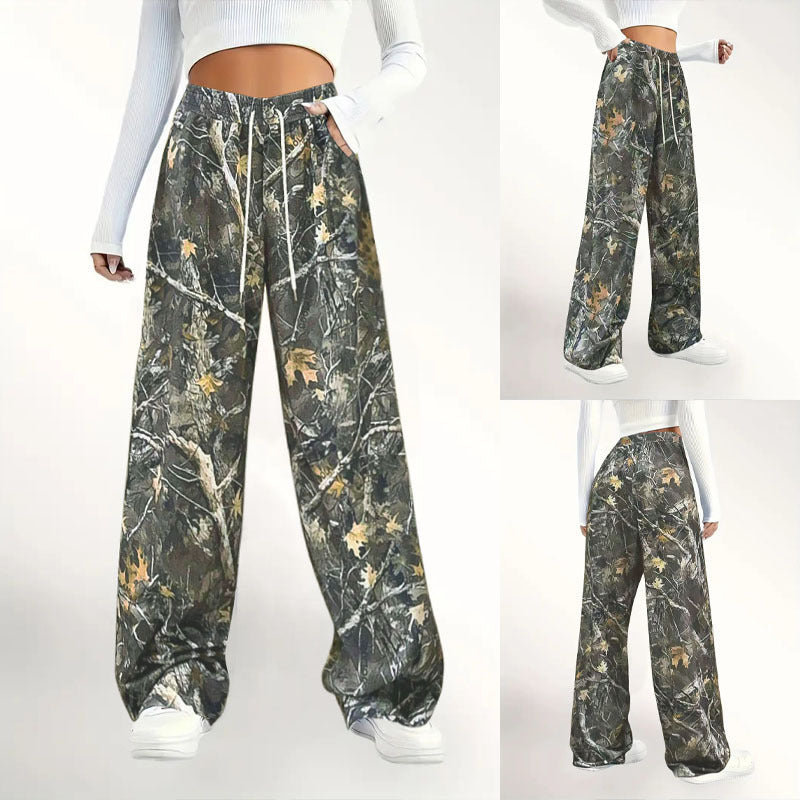 Damen Camouflage Palazzo-Hose mit elastischem Bund und komfortablem Schnitt Drune
