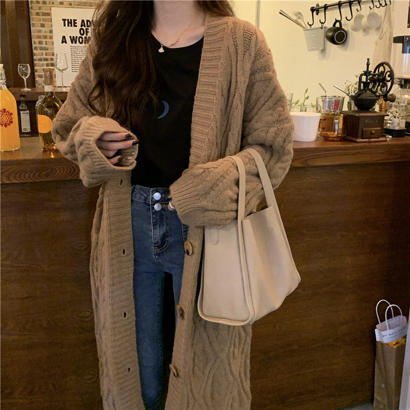 Damen Grobstrick-Cardigan mit XL-Knopfverzierung und lässiger Oversized-Passform Drune